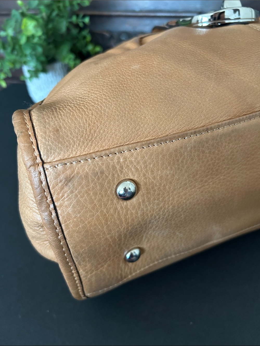 b. makowsky Tan Leather Chain-Accent Shoulder Bag - Picture 9 of 17